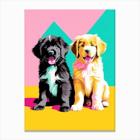 'Newfoundland Pups', This Contemporary art brings POP Art and Flat Vector Art Together, Colorful Art, Animal Art, Home Decor, Kids Room Decor, Puppy Bank - 85th Canvas Print