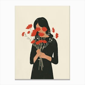 Spring Girl With Red Flowers 1 Canvas Print