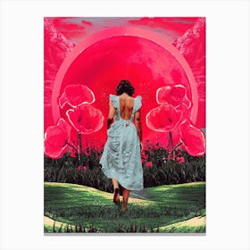 Collage Pink Poppy Moon Canvas Print