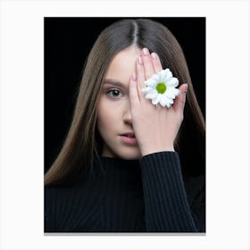 Portrait Of A Young Woman With A Flower 1 Canvas Print