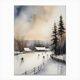 Rustic Winter Skating Rink Painting (18) Canvas Print