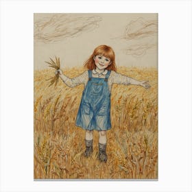 Little Girl In A Wheat Field Canvas Print