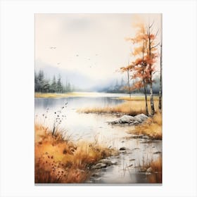 Lake In The Woods In Autumn, Painting 36 Canvas Print