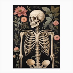 Botanical Skeleton Vintage Flowers Painting (46) Canvas Print