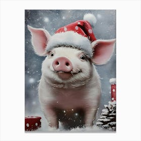 Pig In Santa Hat Canvas Print