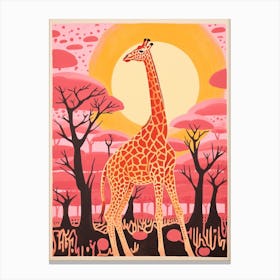 Giraffe In The Trees Cute Pink Patterns 5 Canvas Print
