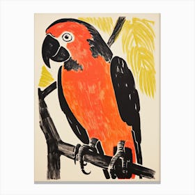 Parrot, Woodblock Animal  Drawing 1 Canvas Print