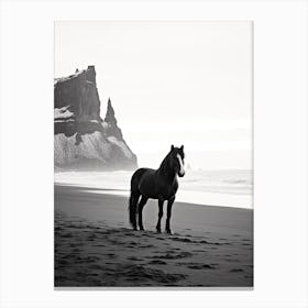 A Horse Oil Painting In Reynisfjara Beach, Iceland, Portrait 1 Canvas Print