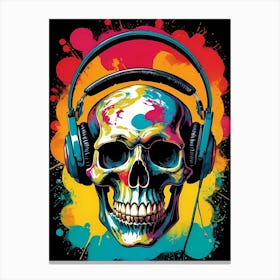 Skull With Headphones Pop Art (27) Canvas Print