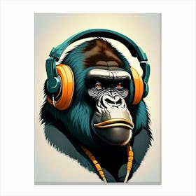 Gorilla With Headphones, Gorillas Scandi Cartoon Canvas Print