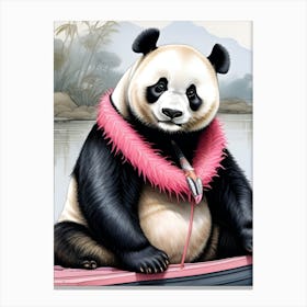 Surreal Pink Panda Bear In A Boat Canvas Print