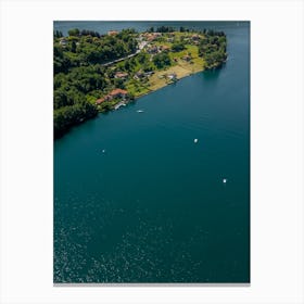 Shore on the lake view from above. Lake Orta. Italy. Canvas Print