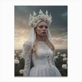 Bride In A Field Of Roses Canvas Print
