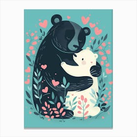 Black Bear Hugging Polar Bear Canvas Print