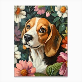 Beagle Floral Painted Portrait L Canvas Print