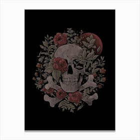 Rest in Leaves - Dark Skull Flowers Nature Goth Gift Canvas Print