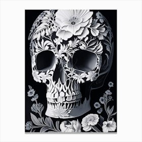 Skull With Floral Patterns 2 Pastel Linocut Canvas Print