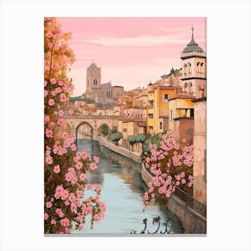 Nice France 5 Vintage Pink Travel Illustration Canvas Print