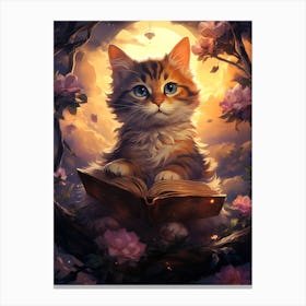 Cat Reading A Book Canvas Print
