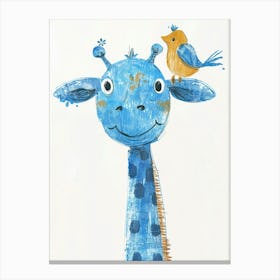Small Joyful Giraffe With A Bird On Its Head 8 Canvas Print