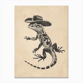 Lizard With A Cowboy Hat On Block Print Canvas Print