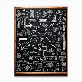 Blackboard Covered In A Collage Of Hand Drawn Icons Arrows And Abstract Doodles Symbolizing Direc (1) Canvas Print