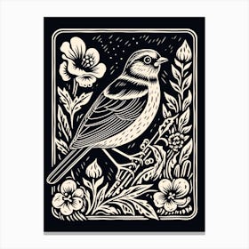 B&W Bird Linocut Sparrow 2 Canvas Print