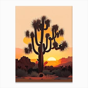 Joshua Tree At Dawn In Desert Retro Illustration (5) Canvas Print