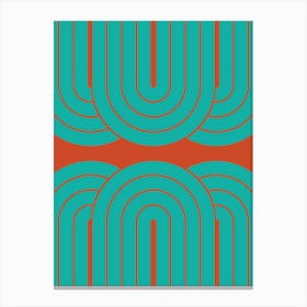 Midcentury Modern Arch Pattern Vxiii In Persian Green Dark Pastel Red 01 Canvas Print
