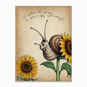 Snail With Sunflowers Canvas Print