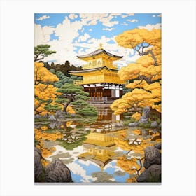 Kinkaku Ji (Golden Pavilion) In Kyoto, Ukiyo E Drawing 4 Canvas Print