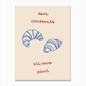 Two Croissants Please Blue & Red Canvas Print