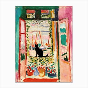 Black Cat by The Open Window, Collioure 1905 by Henri Matisse Gallery Exhibition in Paris, France Print - Abstract Watercolor French Riviera HD High Resolution Funny Cats Art Canvas Print