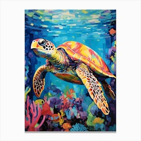 Brushstroke Sea Turtle With Coral 4 Canvas Print