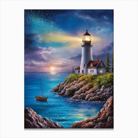 Lighthouse At Night 4 Canvas Print