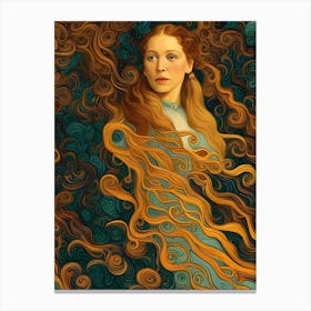 Artistic Symphony Wavy Redhead By Klimt And Van Gogh Canvas Print