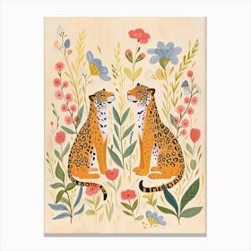 Folksy Floral Animal Drawing Cheetah 3 Canvas Print