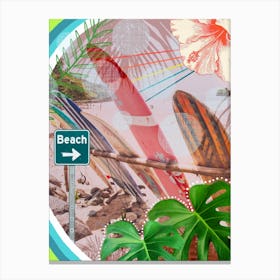 To The Beach Tropical Collage Canvas Print