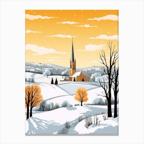 Retro Winter Illustration Cotswolds United Kingdom 2 Canvas Print