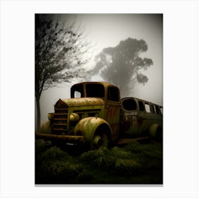 Old Truck In The Fog 10 Canvas Print