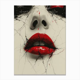 Cracked Realities: Red Ink Rendition Inspired by Chevrier and Gillen: Bloodstained Lips Canvas Print