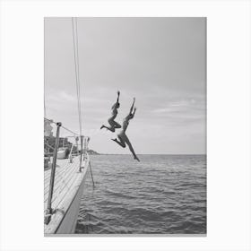 Two Women Jumping Off A Yacht Canvas Print
