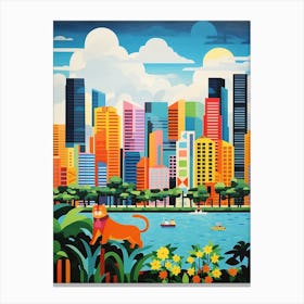 Singapore Skyline With A Cat 0 Canvas Print