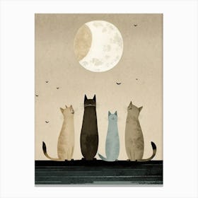 Four Cats Watching The Moon Canvas Print