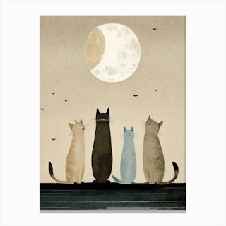 Cats dancing at full moon print by Louis Wain