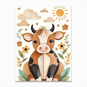 Floral Cute Baby Cow Nursery (19) Canvas Print