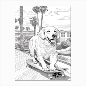 Golden Retriever Dog Skateboarding Line Art 4 Canvas Print