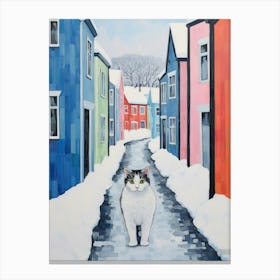Cat In The Streets Of Reykjavik   Iceland With Snow 3 Canvas Print
