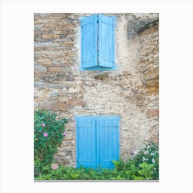 Vintage blue shutters in a village in the French pyrenees - street and travel photography by Christa Stroo Photography Canvas Print