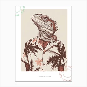 Iguana In A Floral Shirt Block Print 1 Poster Canvas Print